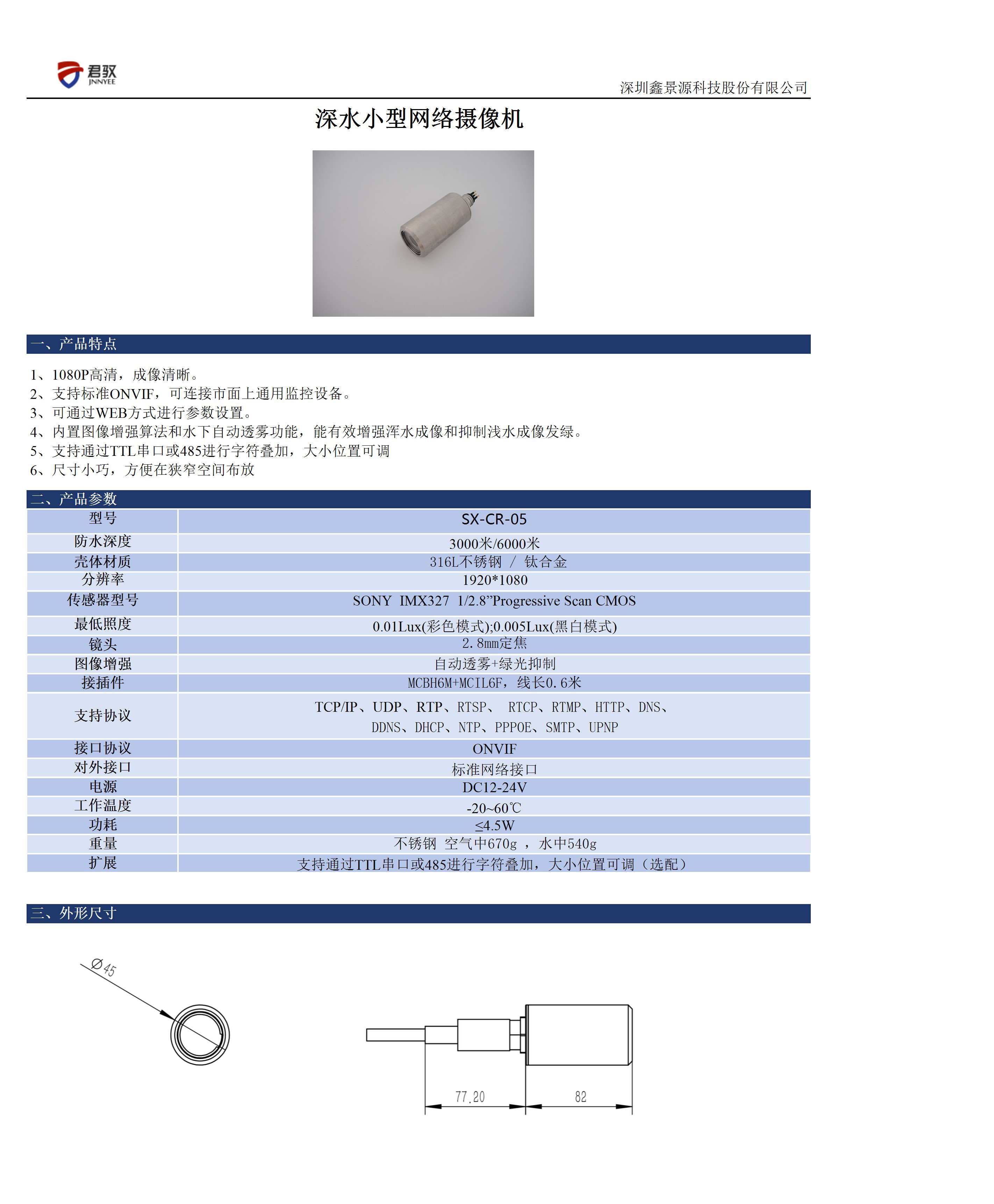 6000米水下攝像頭參數(shù)